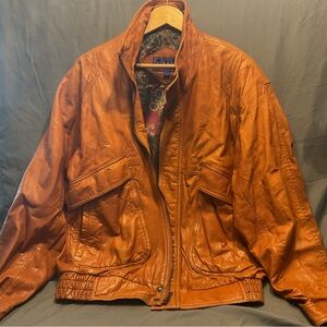 Vintage Gant Men's Tan Leather Bomber Jacket